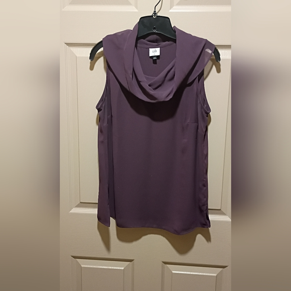 CAbi Surround Drapey Cowl Neck Chiffon Blouse Top Plum #3978 Women’s Medium EUC